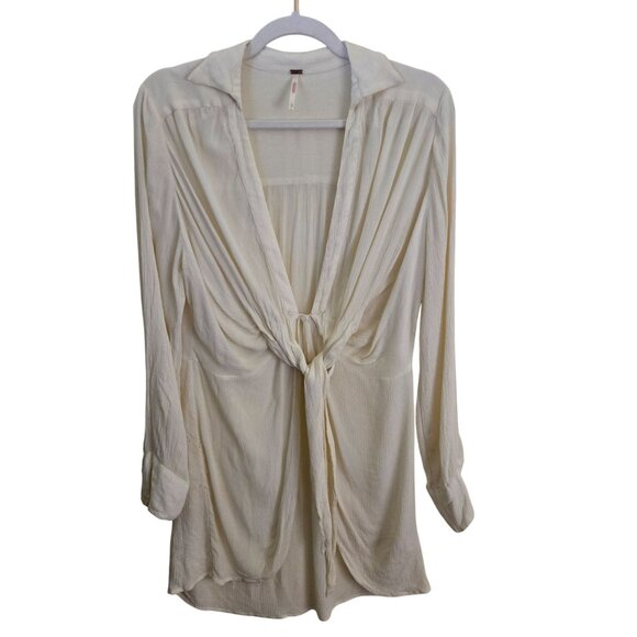 Free People Worlds Apart Ivory Knotted Tunic Bohemian Size S - Picture 2 of 5